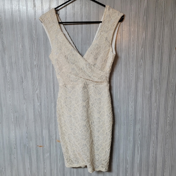 a'gaci | Dresses | Agaci Womens Cream And Silver Lace Bodycon Dress ...